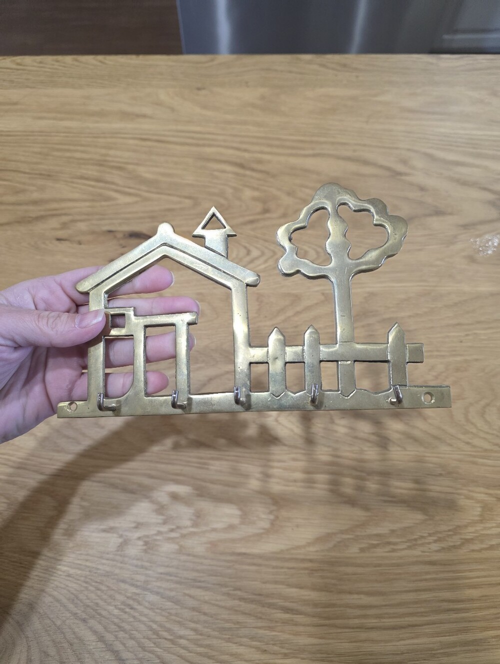 Brass House & Tree Wall Hook Rack - Gold Finish